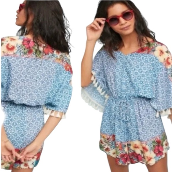 Farm Rio De Janeiro by Anthropologie women's floral tassel romper Size L - Picture 2 of 10